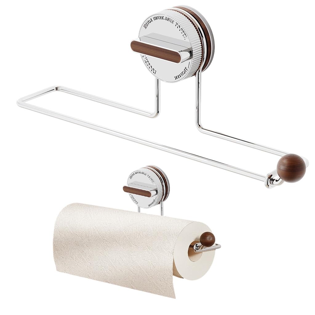 HASTHIP® 12.5'' Wall Storage Rack, Suction Cup Wall Mounted Stainless Steel Organizer Rack, Modern Minimalist, Multi Use Organizer Rod for Paper Towel, Face Towel, Dish Cloth, Tissue Paper Roll