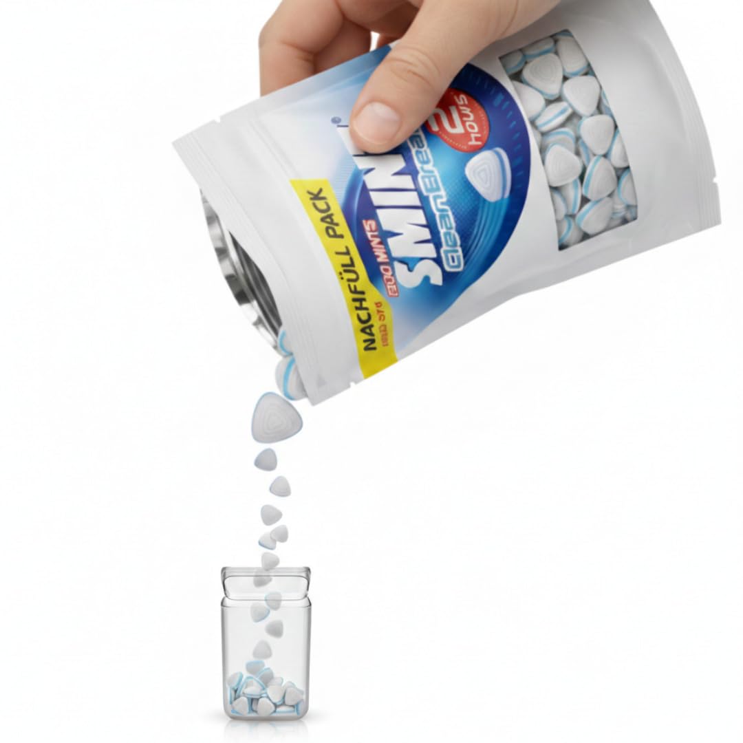 Smint 2H Clean Breath Peppermint, 1500stk Big-Pack Nachfüllpack Minz Pastillen im Folienbeutel, zum Nachfüllen, zuckerfrei, 2 Std frischer Atem