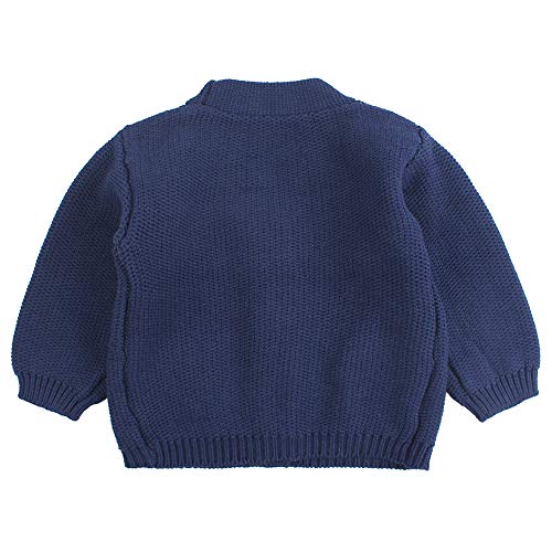 Casaco de algodão com botão e manga comprida e gola V Peecabe Baby Boy Girl Sweater, Azul marino, 3T