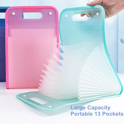 Pasta sanfonada expansível vertical com 13 bolsos tamanho carta A4 portátil com alça e botão de pres