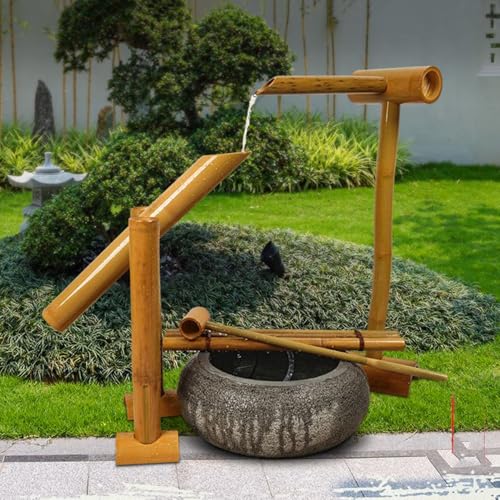 WABMJGW Fontaine décorative en Bambou Faite à la Main (Bassin en Pierre Non Inclus), Fontaine à Eau de Jardin Zen, Fontaine en Bambou avec Pompe à Bascule pour Jardin Japonais, Cour extérieure,A