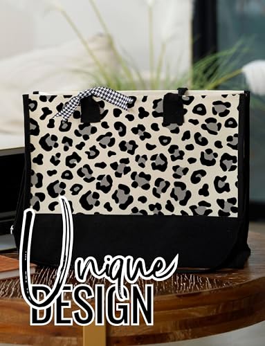 Bolsa tote de lona con estampado de leopardo y cierre de cremallera superior, con correa para hombro — ideal para cumpleaños, Día de la Madre y Navidad miniatura 3