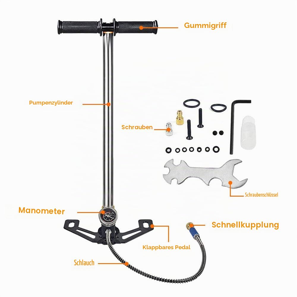 DASKOO 4500psi/30MPa Handpumpe Tragbare PCP Luftpumpe für PCP Luftgewehrboot Reifenbal