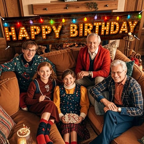 Image of Nuxovilar Birthday Yard Banner Brick Wall Lights 78.7x17.7 Polyester