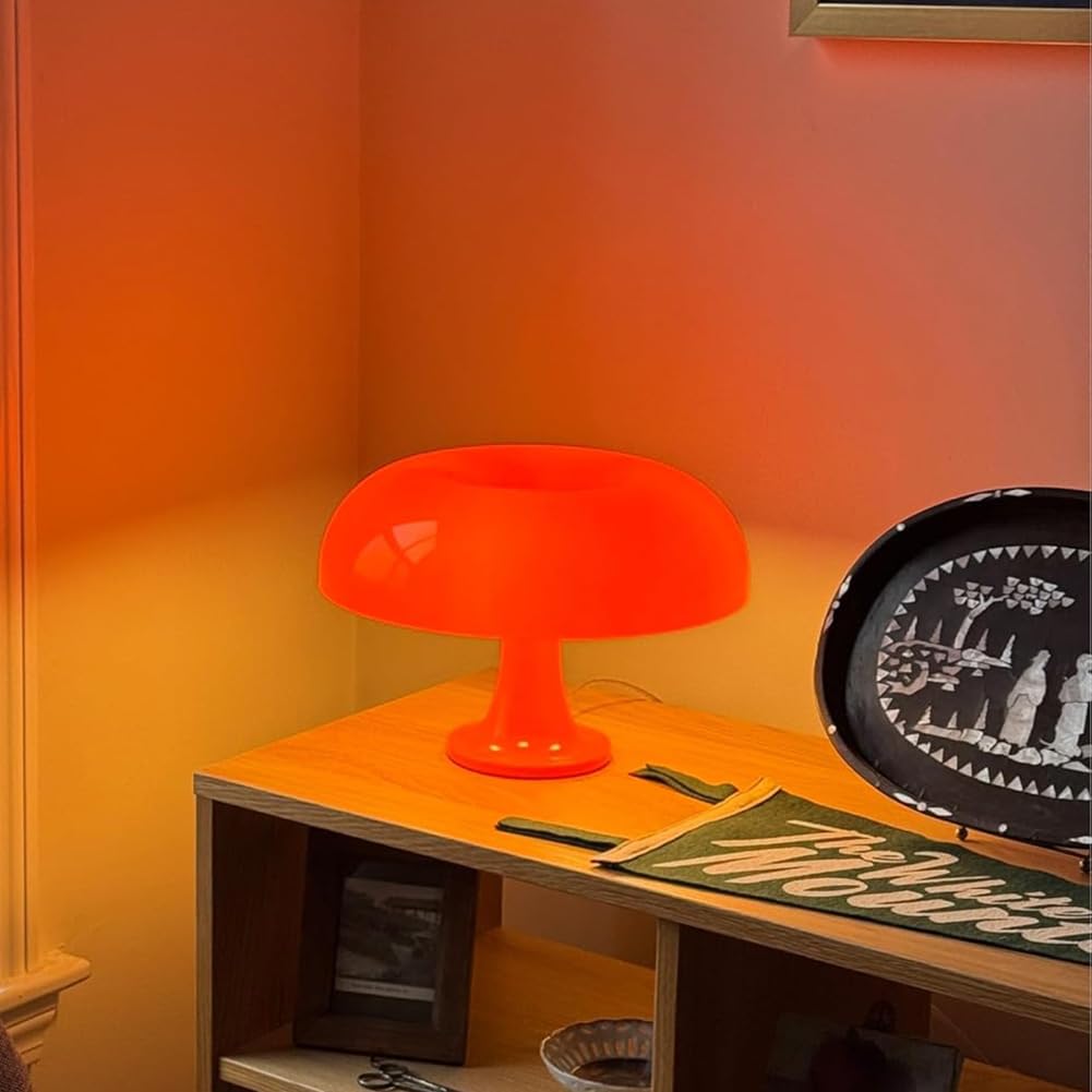 Pilz Tischlampe Orange mit Kabel Schalter Pilz Lampe Dimmbar 3000K/4000K/6000K Nachttischlampe 3 Helligkeitsstufen Innen Dekorative Schreibtischlampe Moderne für Wohnzimmer Schlafzimmer,Orange