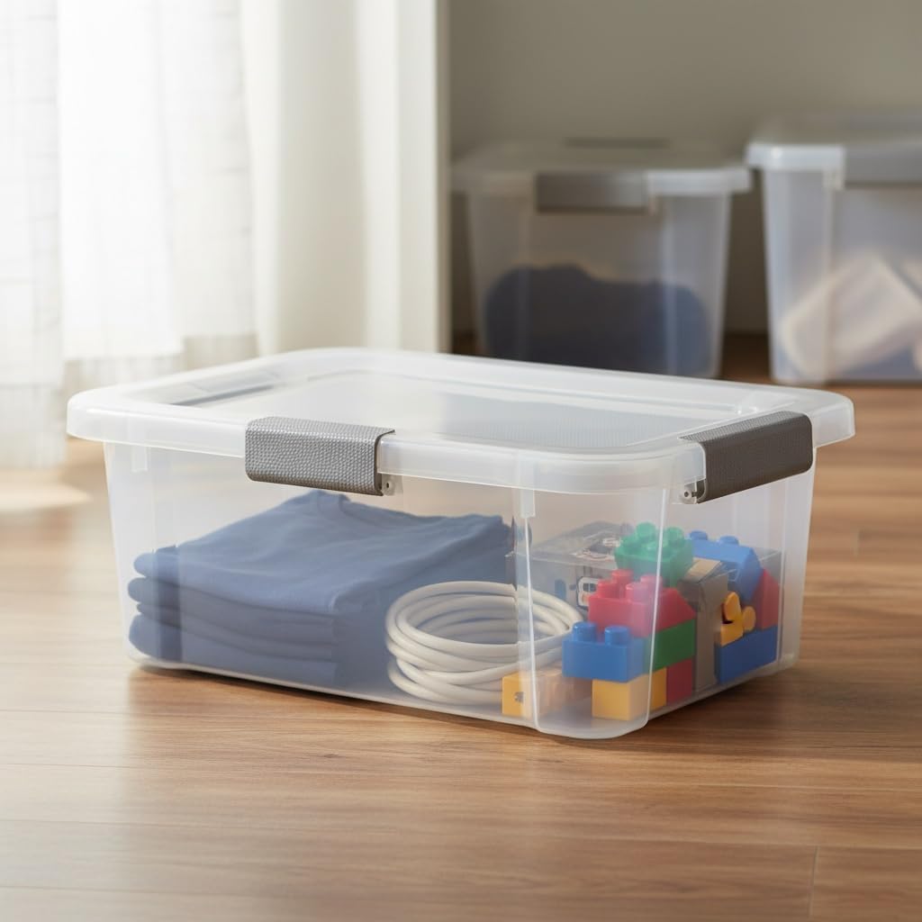 6PCS 20 Quart Hinge Lid Clear Storage Box Bins Plastic Tote Container With Secure Latch Lid And Comfort Grip Handles Modern Stackable Design Large Storage Capacity Perfect For Storing Household Items