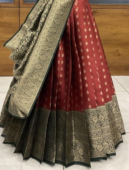 Image of ZITON Women's Indian Traditional Kanjivaram Silk Pure Weaving Lehenga Choli Along With Dupatta And Blouse Piece, Half Saree (Unstitched)