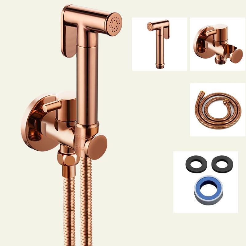 Ducha Higienica Para Wc Oro Rosa Pistola Multifunción Rociador De Bidé Para Inodoro Kit Grifo De Bidet Para Wc Agua Fría Latón oro Rosa tubo De Acero Inoxidable