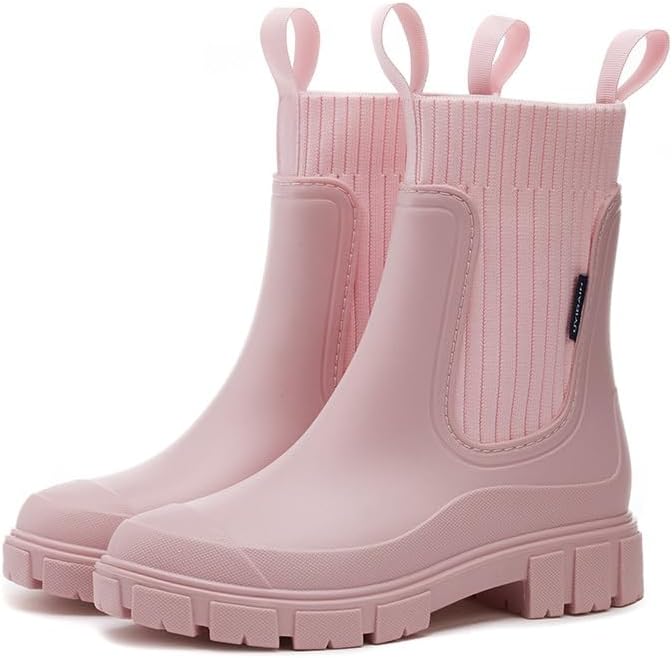 Waterproof Non-Slip Thick Sole Mid-Calf Boots, Ankle Rain Boots for Women, Outdoor Garden Rain Shoes Elastic Mouth Slip-On Soft Outsole Rain Boots
