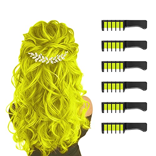 MSDADA Yellow Hair Chalk for Girls-New Hair Chalk Comb Temporary Washable Hair Color Dye for Kids-Teenage Girls Gifts Ideas Birthday Christmas Gifts for Teen Girls Cosplay Dress up-Fluorescent