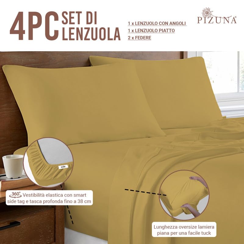 Flowen Set Lenzuola Letto Matrimoniale 160x190 cm 4pz Set Completo Lenzuolo Letto Piatto, Coprimaterasso con Angoli e Federe 50x80 in Morbida Microfibra Spazzolata Anti-Acaro Lavabile in Lavatrice