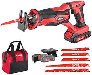 POPULO Cordless Reciprocating Saw, 20V MAX Battery Power Saw, Electric Reciprocating Saws for Wood, Trees, Metal, or PVC Pipe Cutting, Cordless Sawzall with 2.0Ah Battery, and Fast Charger