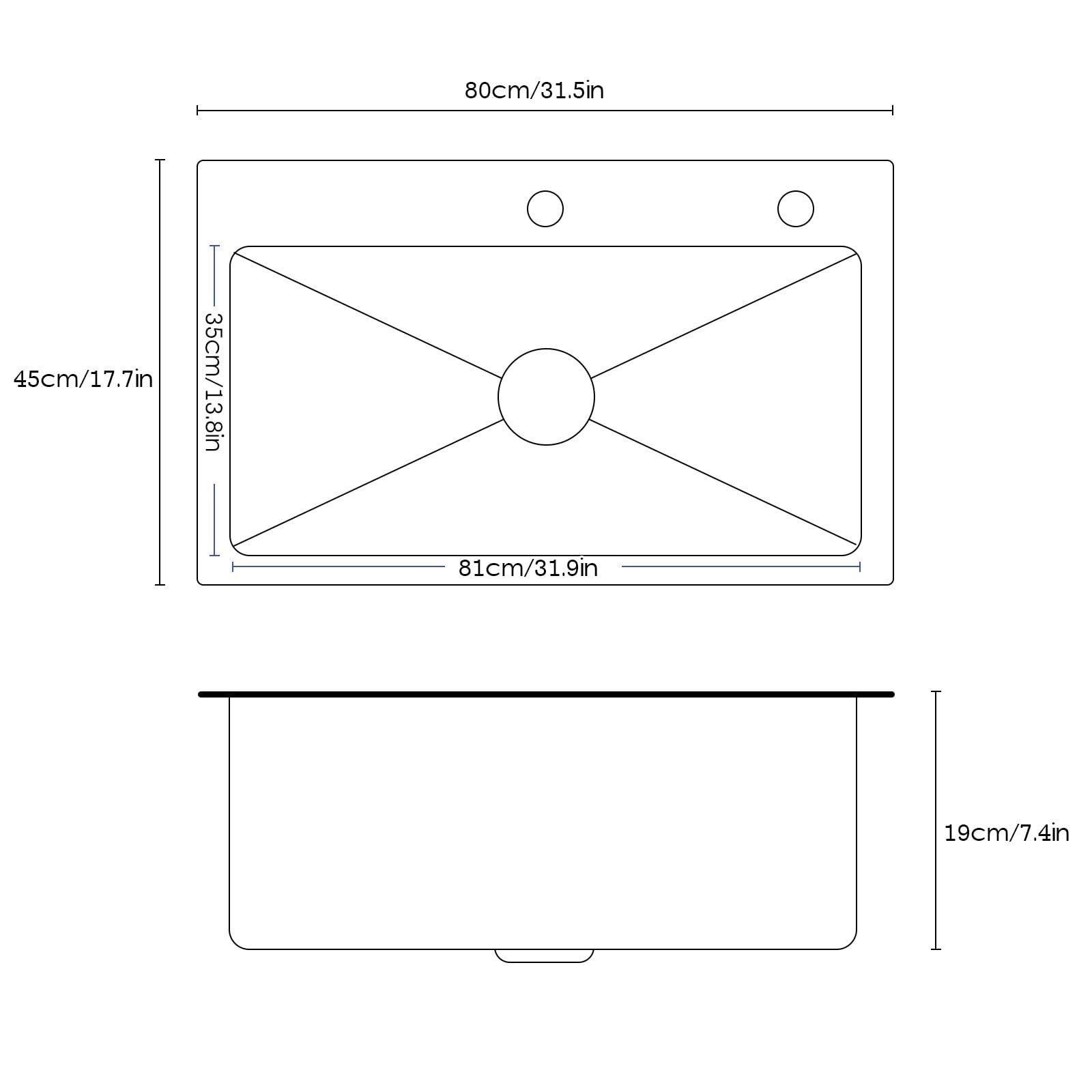 Fregadero Cocina 1 Seno Negro 80 x 45cm,Fregadero Cocina en Acero Inoxidable, Fregadero bajo Encimera o Sobre Encimera, con grifo, dispensador de jabón