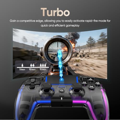 Image of BETMI Wireless Controller for PS5, Pro /Slim /MAC /Steam Deck /PC, Hall Effect Joysticks,Dual Vibration, Marco /Turbo, 3.5mm Audio Jack, 6-Axis Gyro, Mute, Bluetooth LED Gamepad with Speaker(9 Colors Single & Dual-Color LED, L Blue R Pink, Transparent)