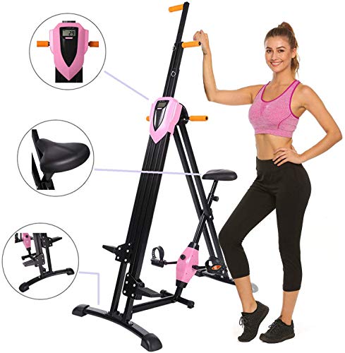 Hurbo Vertical Climber Home Gym Exercise Folding Climbing Machine Exercise Bike for Home Body Trainer Stepper Cardio Workout Training Non-Stick Grips Legs Arms Abs Calf (Pink)