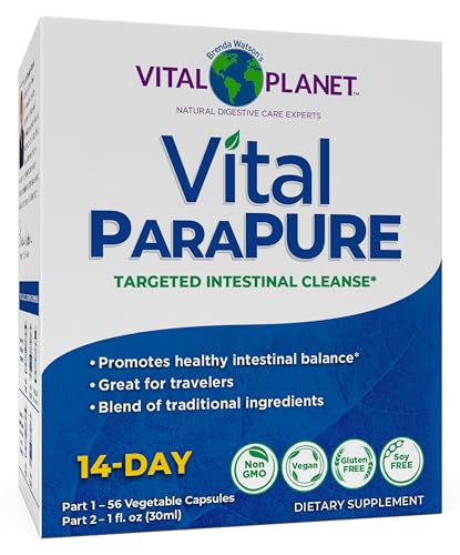Vital Planet - Vital ParaPure with Intestinal Cleanse Formulated to Maintain a Healthy Intestinal Balance 2-Part 14 Day Kit 56 Capsules and 1fl oz Liquid Herbal Formula