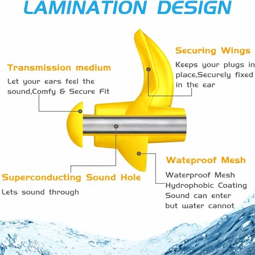 Image of James HealthPlus 1 Pair Waterproof Silicone Earplugs Soft Texture Portable Ear Plugs for Swimming Water Sports with Storage Box (Yellow)
