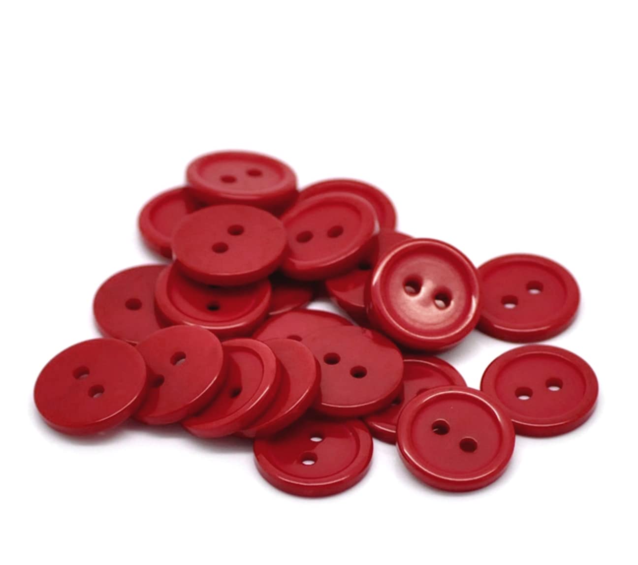 25pcs Red Round 15mm Ridged Resin Buttons with 2 Sewing Holes. for Cardmaking, Scrapbooking and Other Crafts