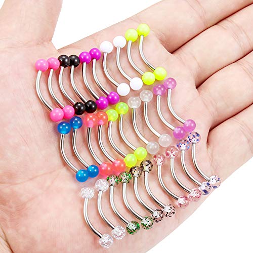 SCERRING 16G 14G Stainless Steel Curved Barbell Snake Eyes Tongue Ring Nipplerings Nipple Rings Piercing Jewelry Retainer 14mm 16mm 30PCS3