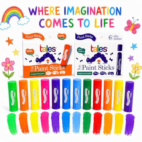 Image of Tales Silky & Neon Paint Sticks for Kids Drawing, Painting, (Pack of 2, Each 6 Colors) - Twist & Paint, Washable, Quick Dry, Non-Toxic & Safe, Mess-Free Twistable Crayons, Birthday Return Gift