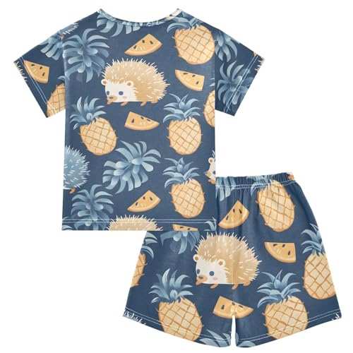 ALAZA Hedgehog Pineapple Pajamas Short Sleeve 2 Piece Sleepwear Top and Bottom Pajama Set Unisex2