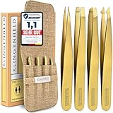 KLINGENHELD® Preciso juego de pinzas con puntas pulidas a mano, perfecto para todos los ámbitos de aplicación, incluye estuche de algodón 100% libre de plástico y sostenible, pinzas para depilación de