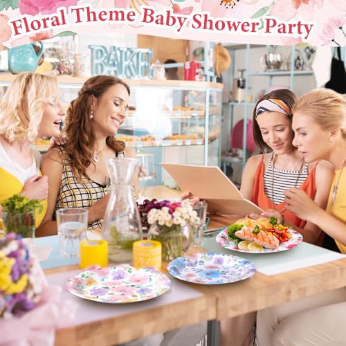 Image of Funnymoom 60 Pcs 7 Inch Floral Paper Plates Watercolor Summer Flowers Disposable Dessert Plate Bouquet Meadow Party Decoration for Spring Bridal Baby Shower Wedding Birthday Tea Party Supplies