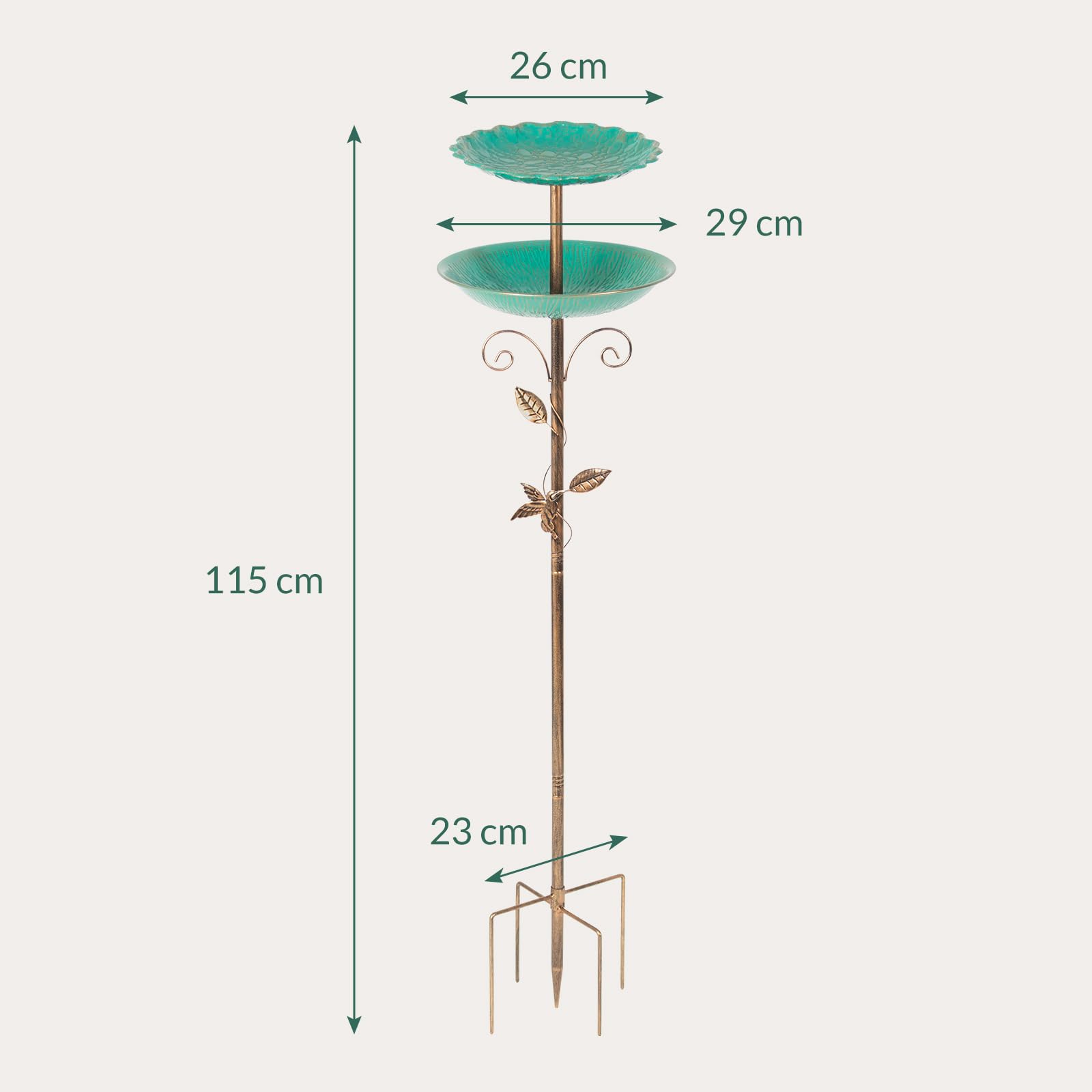 Todeco Bain d'oiseaux à Double Niveau, Mangeoire Abreuvoir 2 en 1 sur Pied | 2 Plateaux Polyvalents, Fonte Antirouille, Base à 5 Pointes, pour Jardin, Cour, Pelouse, Terrasse