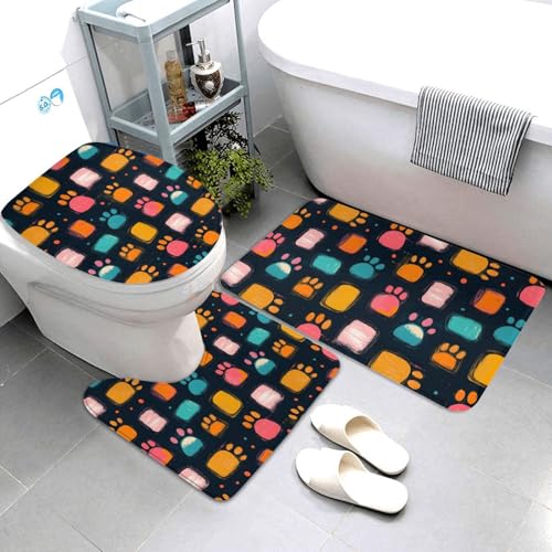 Tapis de bain absorbant antidérapant motif pattes lavable en forme de U