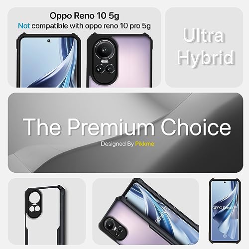 Image of Pikkme Ultra Hybrid Back Cover for Oppo Reno 10 5G | Raised Edges |Crystal Clear Transparent | Full Camera Protection Bumper Case (Black)