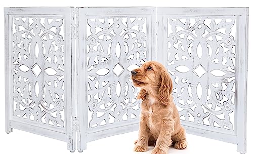 Dog Gates for The House,Pet Gate for Dog,Pet Gate,Gate for Dog Indoor, Dog Gate for Stairs,Puppy Gates,Safety Gates for Pets,Wooden Foldable Pet Gates 24x18 Antique White, 3 Panels