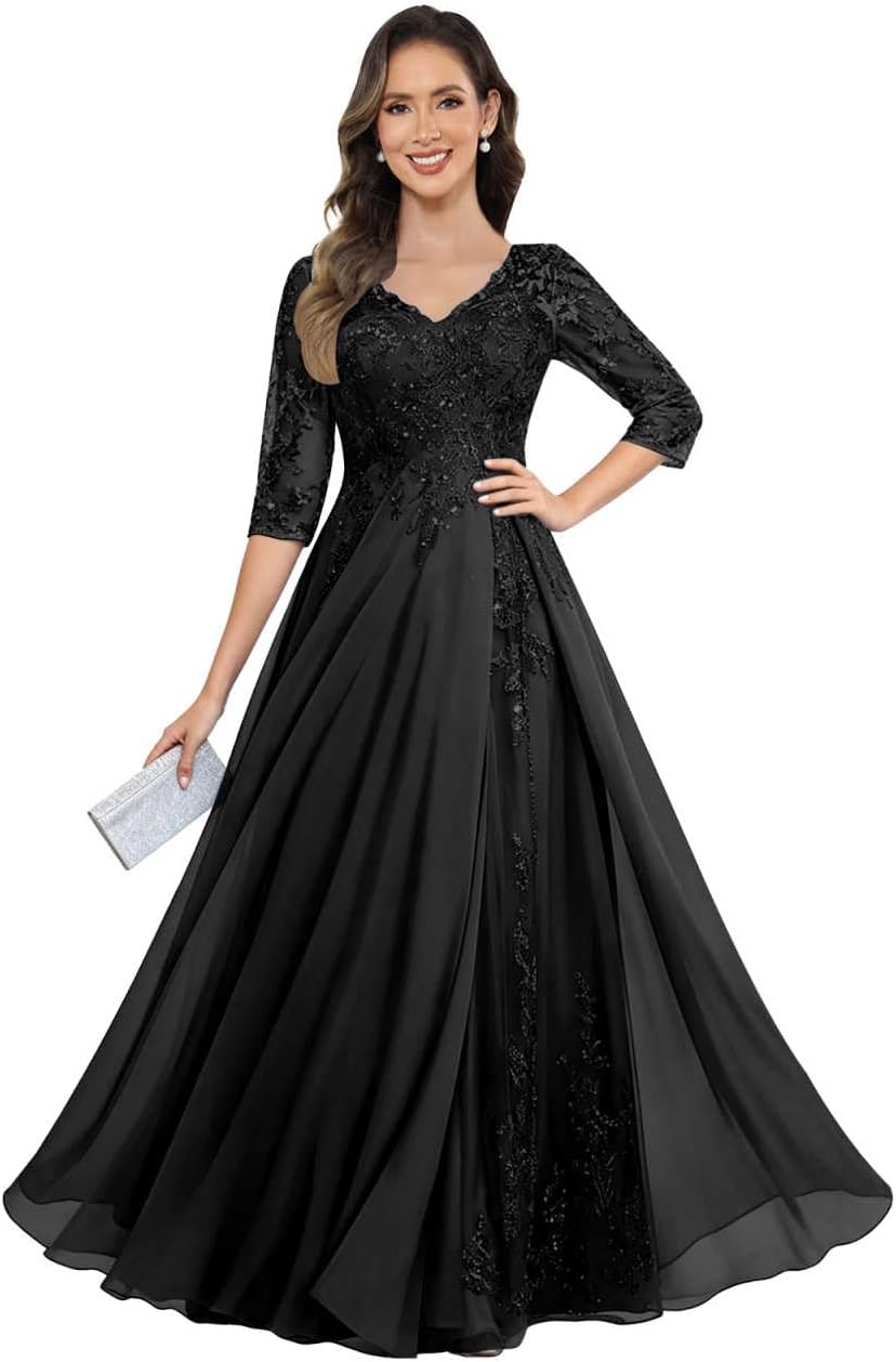 Amazon.com: WMVYK Elegant Lace Applique Mother of the Bride Dress Black