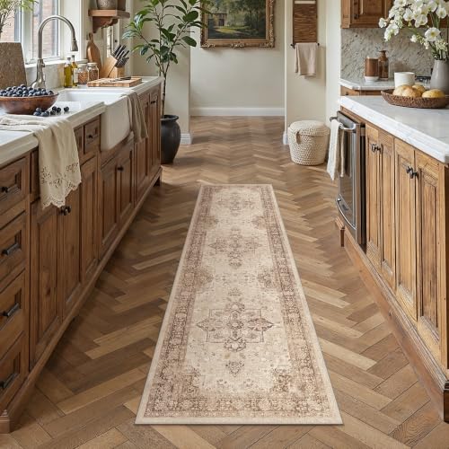 PureCozy Braun Vintage Teppich Läufer Flur 60x240cm Waschbar – Ansicht 3
