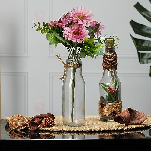 Image of SATYAM KRAFT 1 Pcs Artificial Sunflowers Stick Bunch | Realistic Look & Charming Flowers | 6 Heads Bouquet for Home Decor, Bedroom, Balcony, Wedding (Without Vase Pot) (Pink)