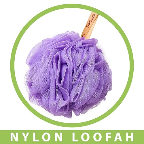 Image of Midazzle Luxury Loofah Bathing Sponge Exfoliator Scrubber for High Lather Cleansing (Pack of 2, Purple & Yellow)