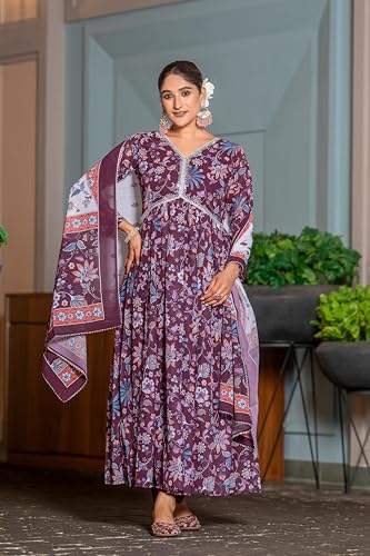 Image of KD Women's Anarkali Floral Printed Kurta Pent Set with Dupatta Anarkali Kurta for Women | Kurta Set | Ethnic Set | Dupatta Set