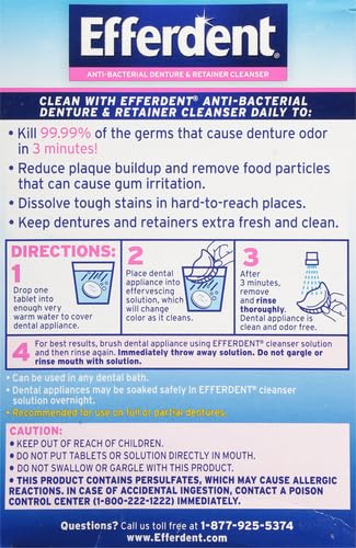 Image of Efferdent Denture Cleaner Tablets - Dental Appliances, Aligners, Mouth Guard, and Retainer Cleaner Tablets, Complete Clean, 126 Count (Pack of 2)