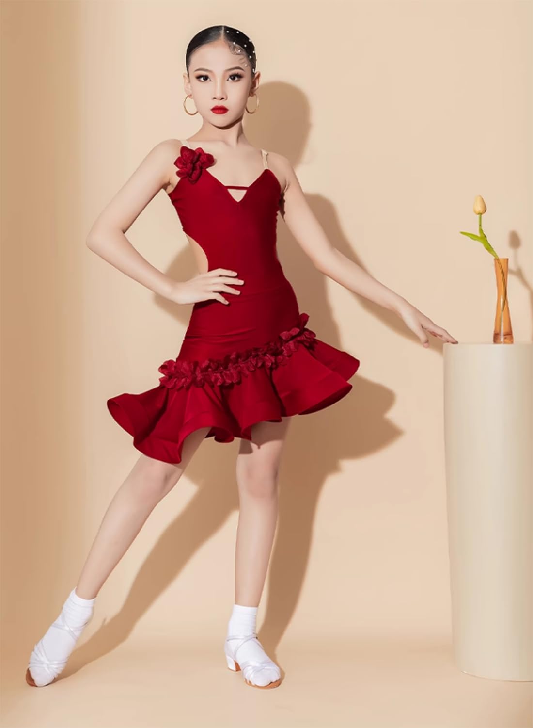 OTMYIGO Vestito da Ballo Latino da Tango per Ragazze, Costume da Competizione per Sala da Ballo Body Rumba Samba Jazz Danza Costumi da Competizione