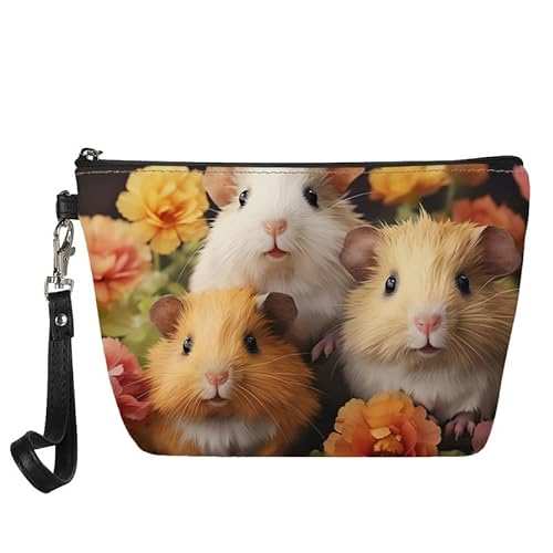 Borsa cosmetica da donna borsa da toilette da viaggio da bagno per pelle per trucchi e portamonete Famiglia di porcellini dIndia Organizer per borse