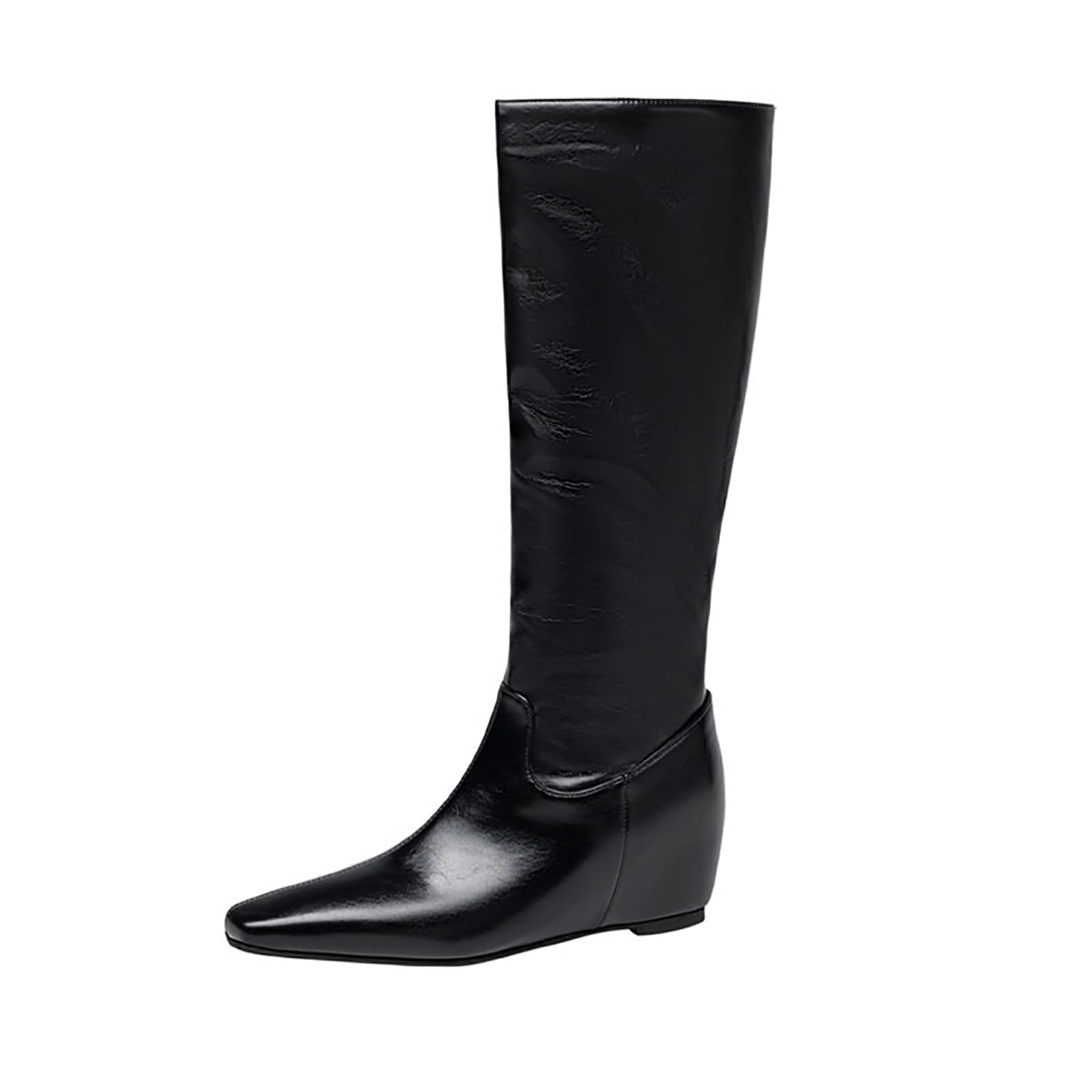 Womens Leather Flat Knee High Boots Fashion Comfort Pointed Toe Pull-on Anti-slip Soft Bottom Riding Boots for Party