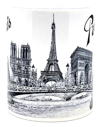 DESSAPT Arts - Monuments de Paris - Mug Céramique 325ml - Tasse-Cadeau Unique avec les Magnifiques Paysages Parisiens - Imprimé en France - Blanc Brillant