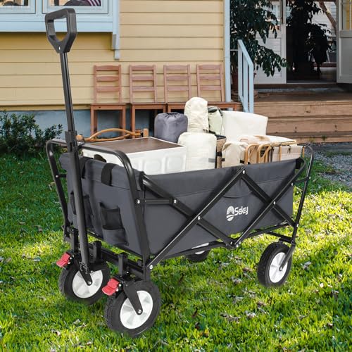 Sekey Bollerwagen Faltbar Gummireifen 200KG Schwerlast, Faltbarer Bollerwagen Geländetauglich, Klappbarer Handwagen Strand Camping Kinder Ultraleise Vollgummi 100L, StarkX 3114, Anthrazit – Bild 8