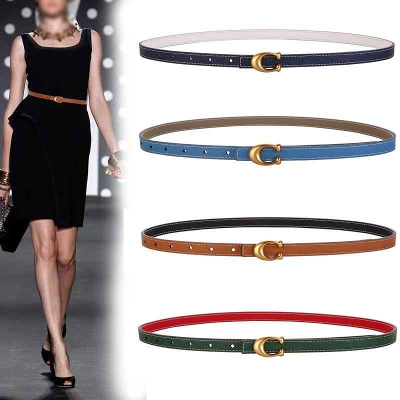 Sided Belt Women's Versatile Decoration Cowhide Thin Belt Matching with Suit Dress Waistband and Belt(Multi-Colored-1)2