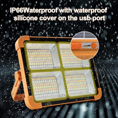 Image of Solar LED Work Light, 100W 10000 Lumens, 16500mAh Battery, IP66 Waterproof Portable Floodlight with USB Charging, for Camping, Hurricane, Garage, Emergency
