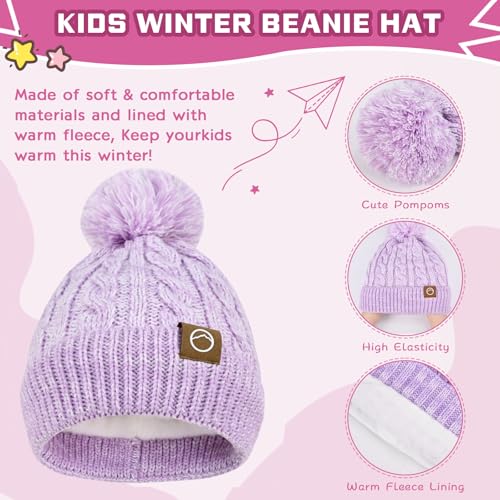 Image of ZOORON Kids Winter Hat Gloves Scarf Set, Girls Boys Hats Beanie with Pom | Children Knit Neck Warmer Mittens Fleece Lined Set Ages for 3-15, Kids Birthdays and Christmas Gifts