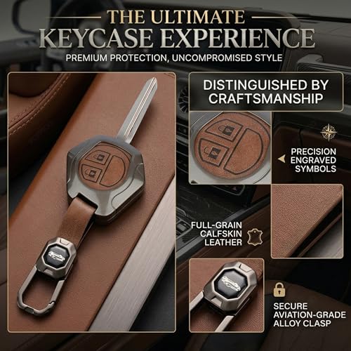 Image of Exclusive Metal Leather Key Cover Compatible with Maruti Suzuki S-Presso,Swift,SX4,DZire,Ignis,Alto,Vitara Brezza,Ertiga,Ciaz,Baleno,Ritz 2 Button Key Leather Protection with Keychain