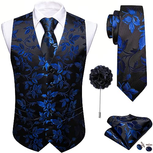 Image of Barry.Wang Formal Men Flower Vest Paisley Jacquard Silk Ties Suit Waistcoat Set Wedding 5PCS