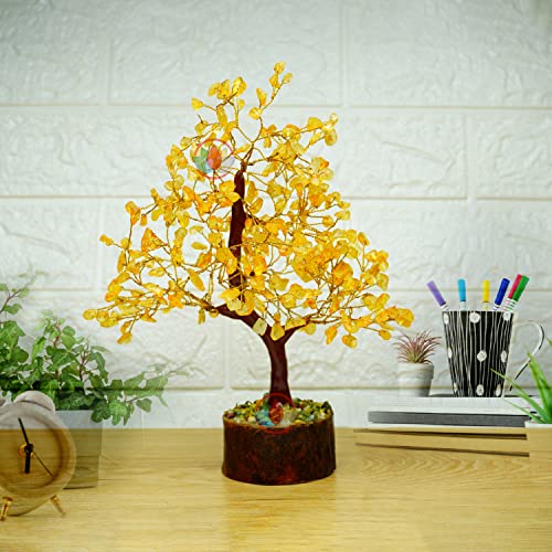 Image of REMEDYWALA Charged Energized Citrine Crystal Tree for Reiki Healing, Citrine Stone Tree Showpiece for Good Luck Home Decor, Beautiful Crystal Tree, Citrine Tree 300 Beads