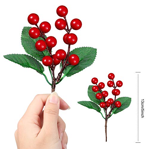 Willbond 24 Pieces Artificia24 Pieces Artificial Christmas Berry Picking Berry Branches Holly Leaves Picking Fake Berries Christmas Crafts Party Holiday Decoration (Natural Color) #TOP1