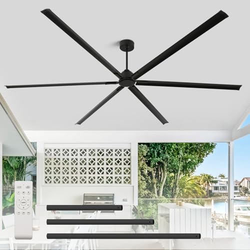 120 Inch Large Ceiling Fan HVLS Commercial Fan with DC Reversible Motor 6-Speed Industrial Fans Heavy Duty Aluminum Blades Timer 10/20/40 Inch Downrods for Shop/Gym/Warehouse/Barn (120 inch)